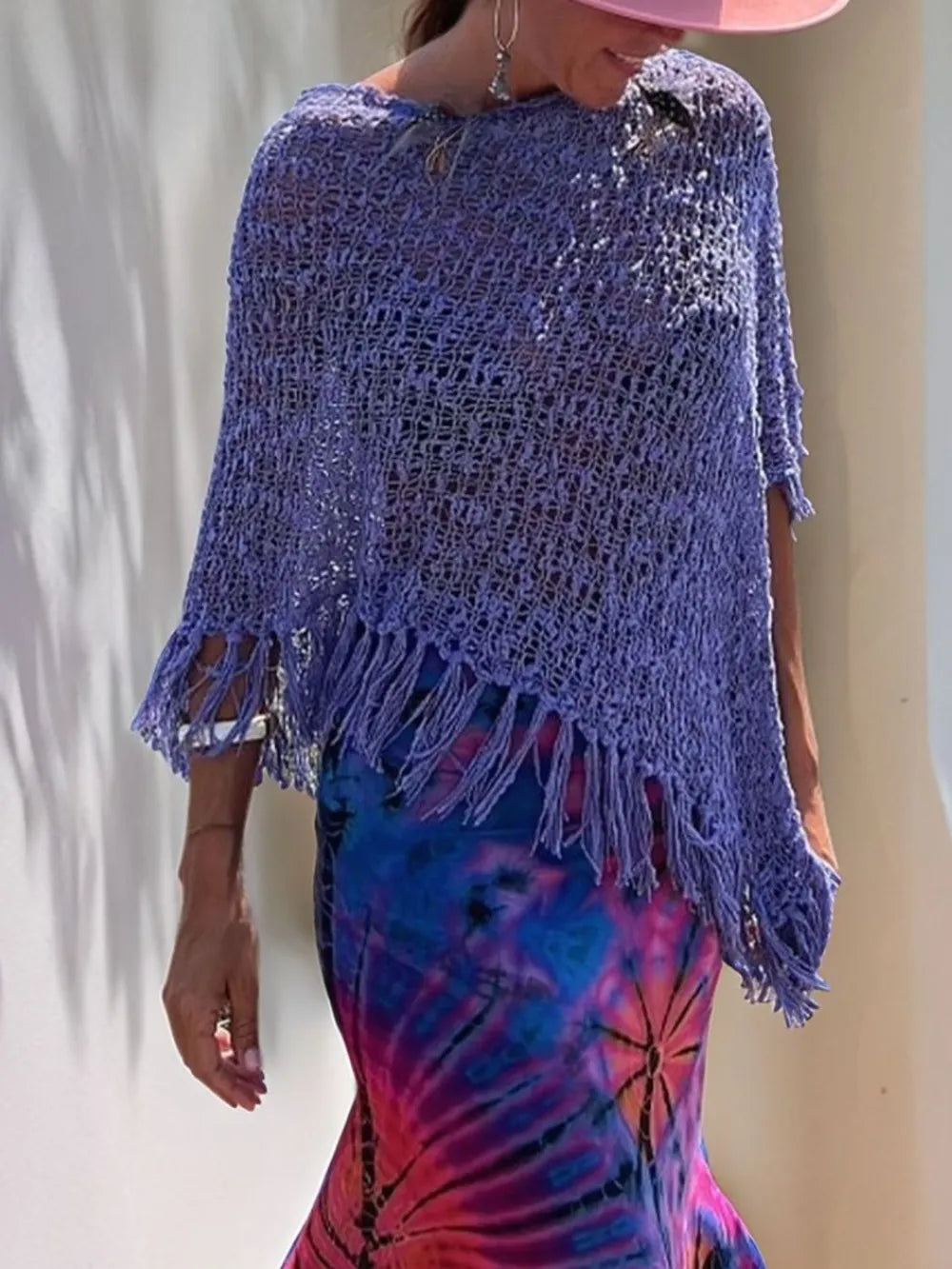 Tassel Boat Neck Knit Shawl - Lilixa.store
