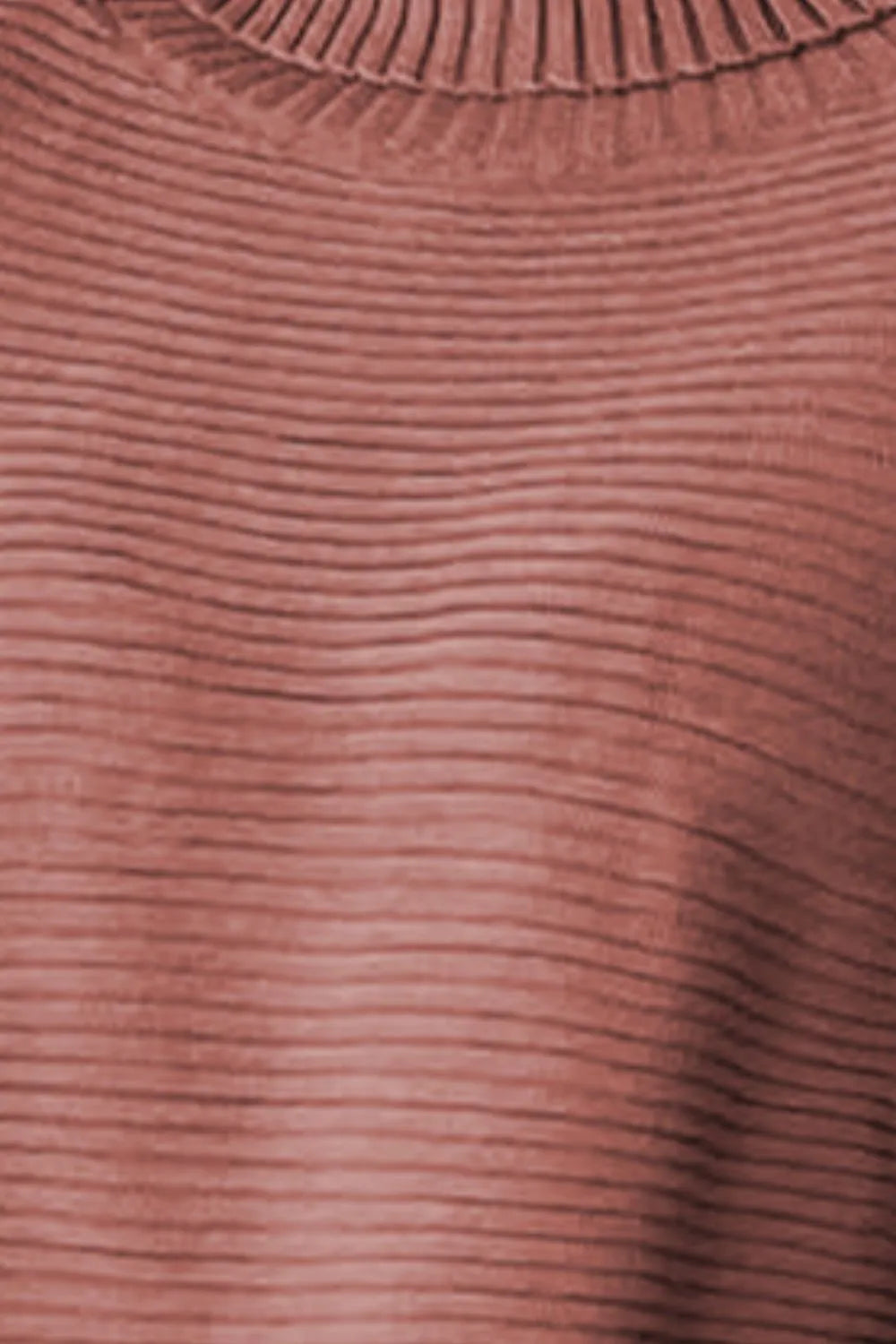 Ribbed Turtleneck Dropped Shoulder Pullover Sweater in Brick Red, view 3