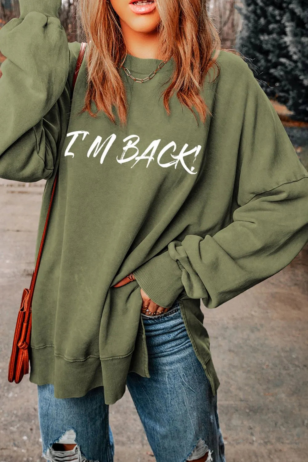 I'M BACK Round Neck Dropped Shoulder Sweatshirt - Lilixa.store