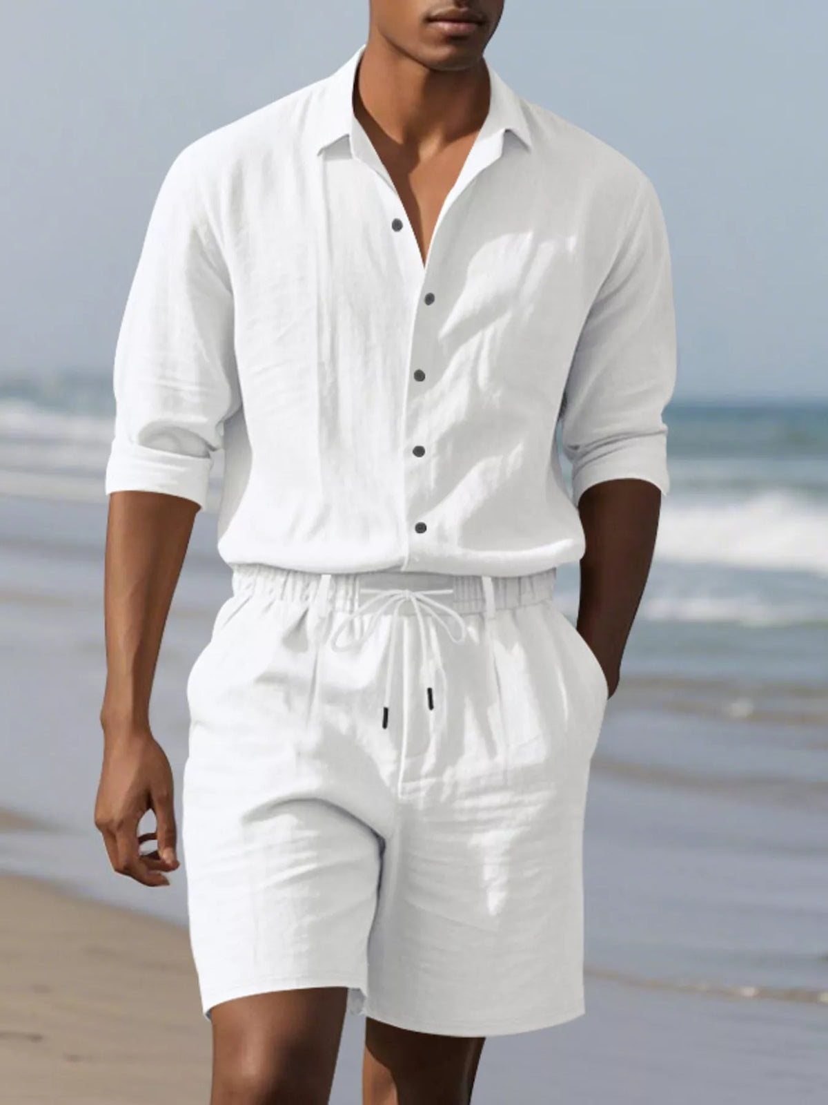 Men's Full Size Casual Button-Down Shirt and Shorts Set Plus Size