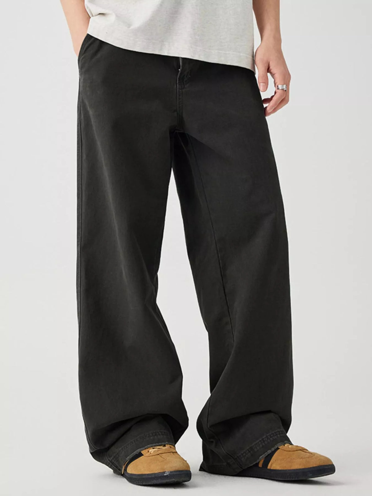 Men's Wide Leg Pants with Pockets in Dark Green