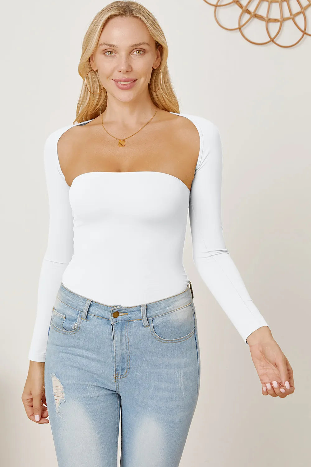 Cutout Raglan Sleeve Bolero and Tube Top in White
