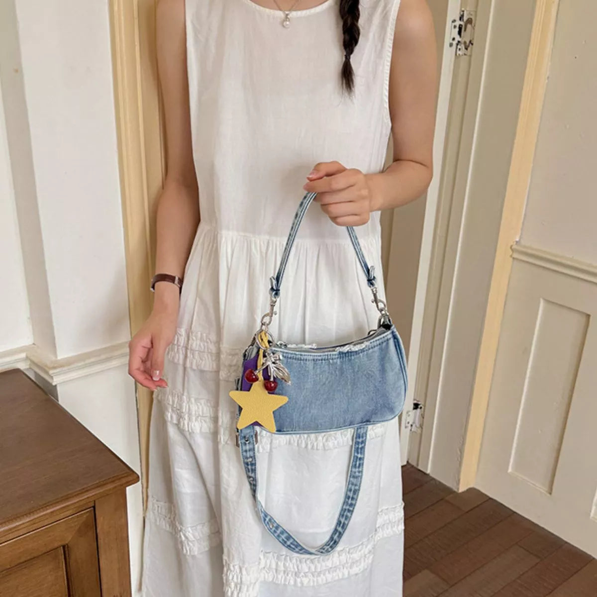Star Charm Denim Shoulder Bag - Lilixa.store