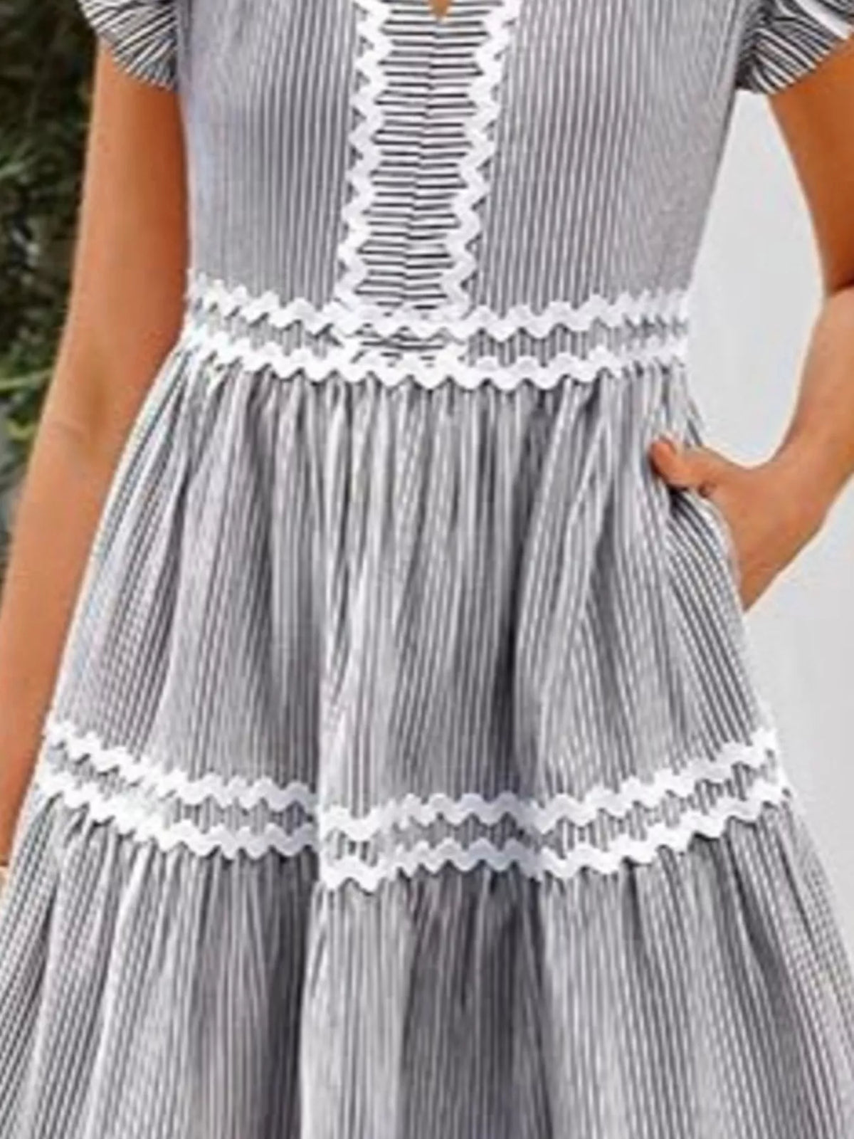 Striped Ruffle Sleeve Tiered Dress, view 3