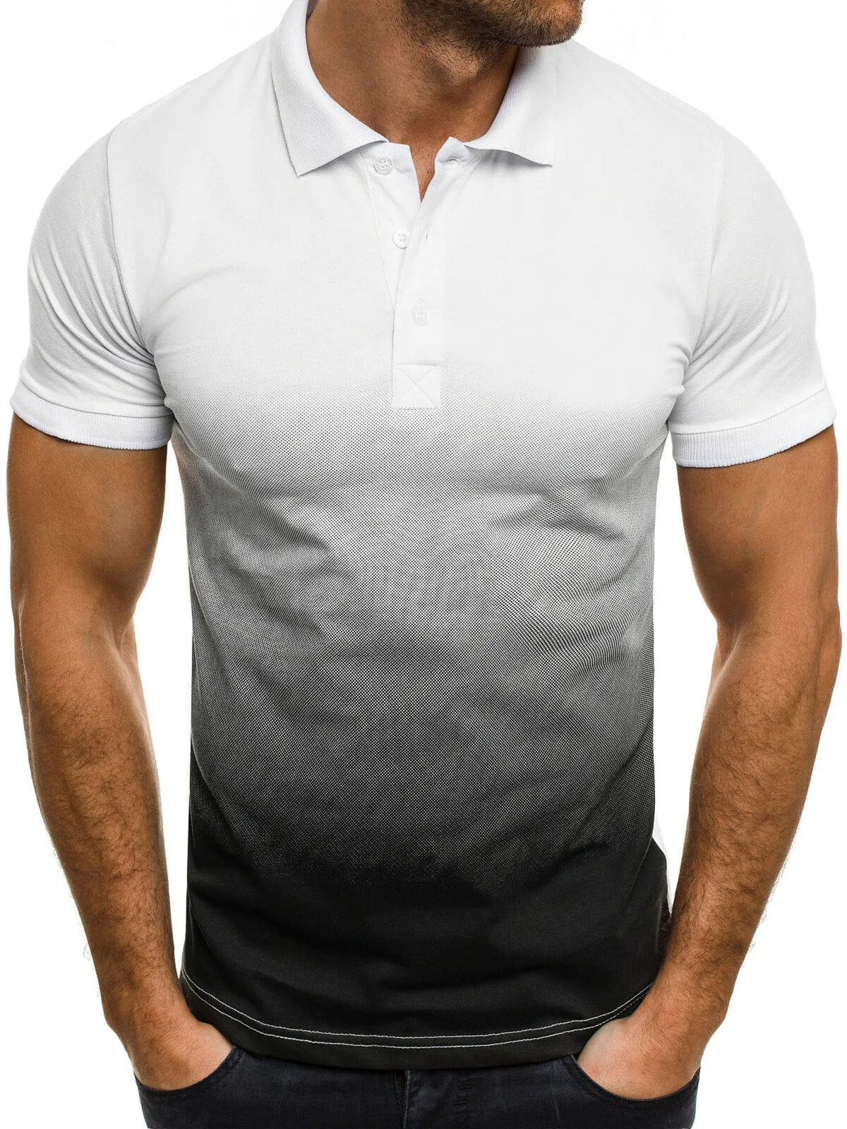 Men's Full Size Gradient Short Sleeve Polo Plus Size in White
