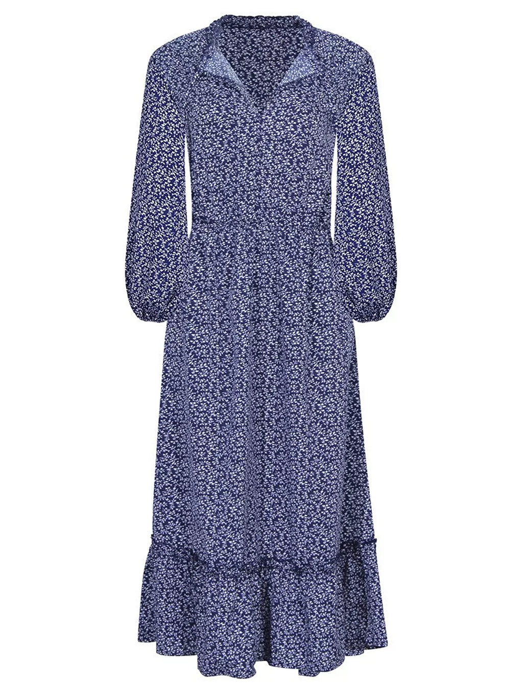 Floral Print Long-Sleeve Ruffle Hem Midi Dress - Lilixa.store