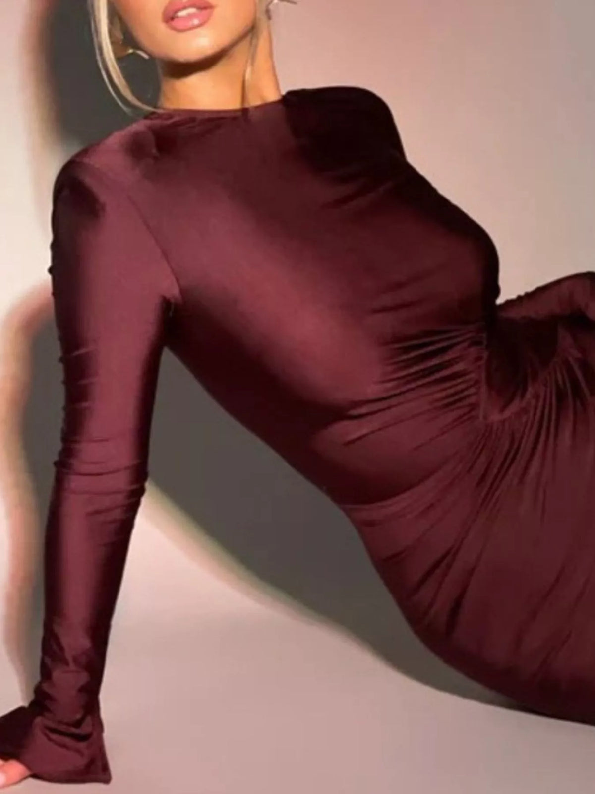 Ruched Long Sleeve Bodycon Maxi Dress - Lilixa.store