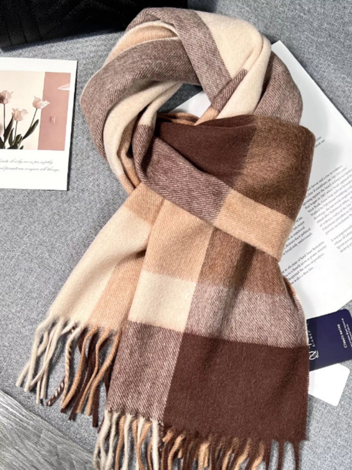 Plaid Scarf with Fringe - Lilixa.store