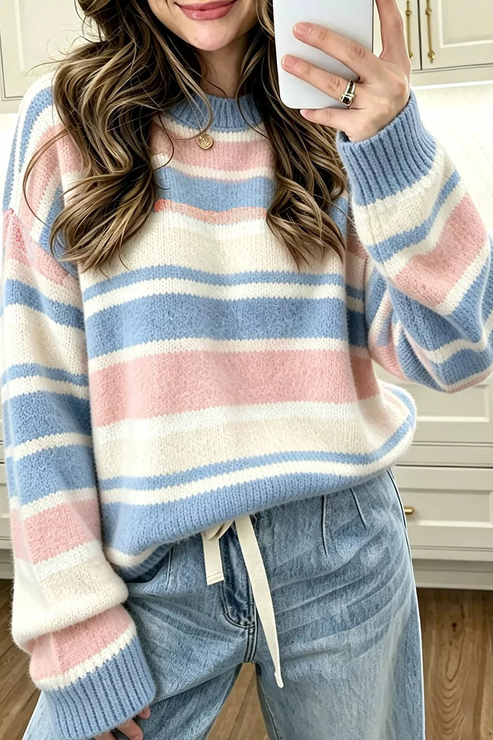 Striped Dropped Shoulder Sweater - Lilixa.store