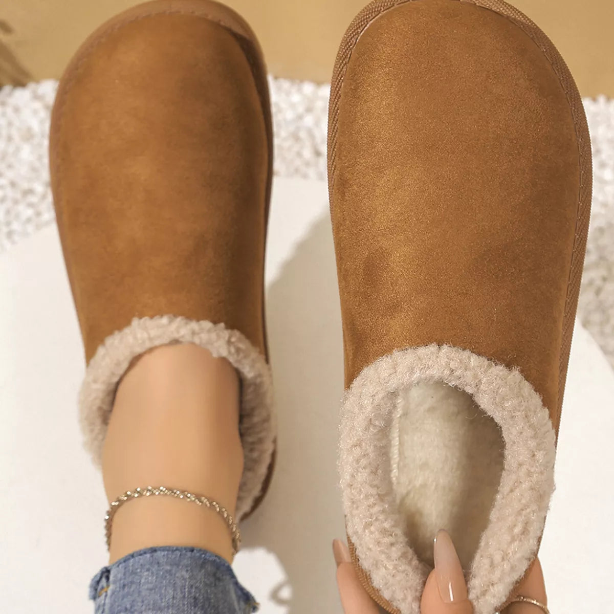 Plush Lined Round Toe Slippers - Lilixa.store