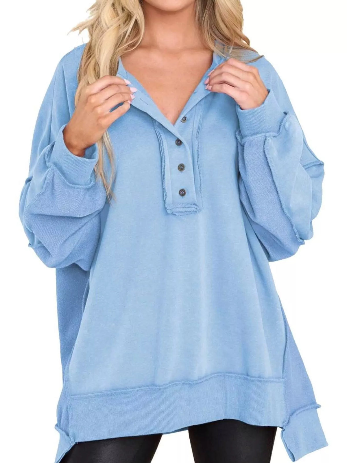Half Snap Long Sleeve Sweatshirt - Lilixa.store