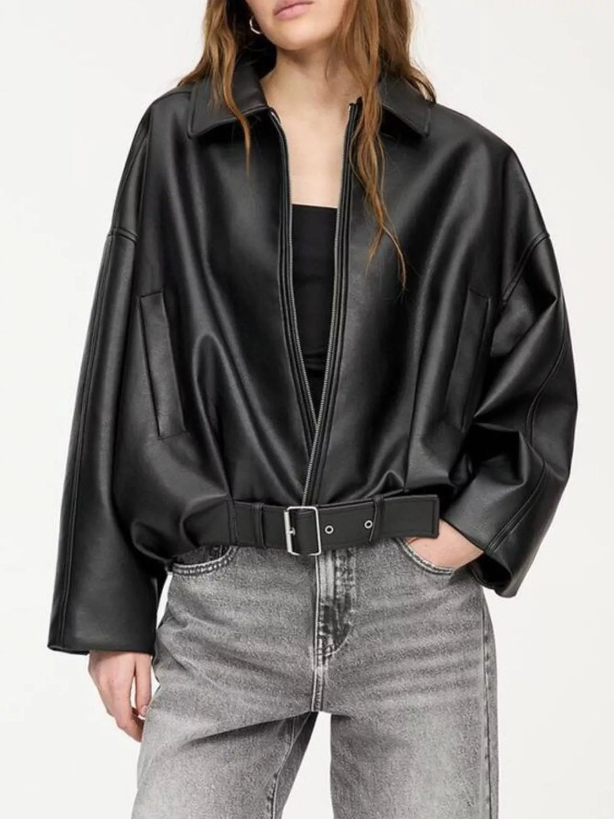 Faux Leather Zip Up Jacket - Lilixa.store