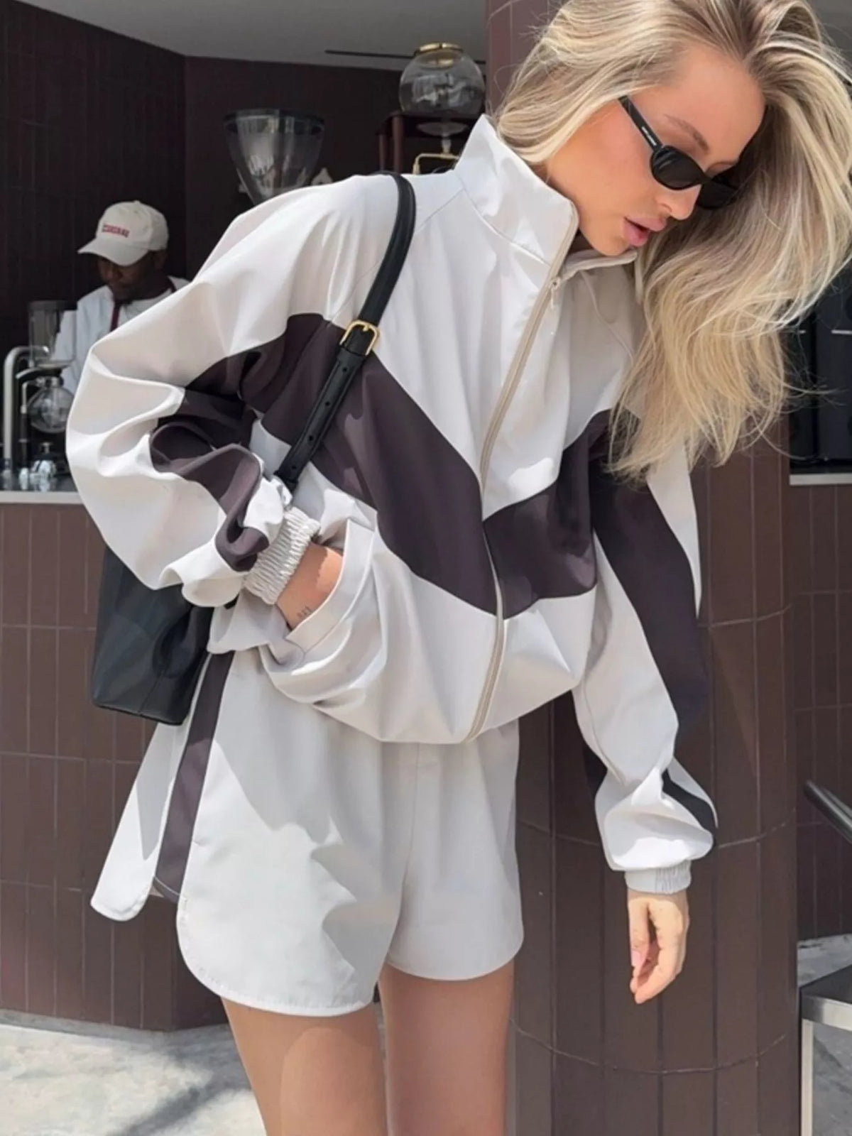 Color-Block Zip-Up Jacket and Shorts Set - Lilixa.store