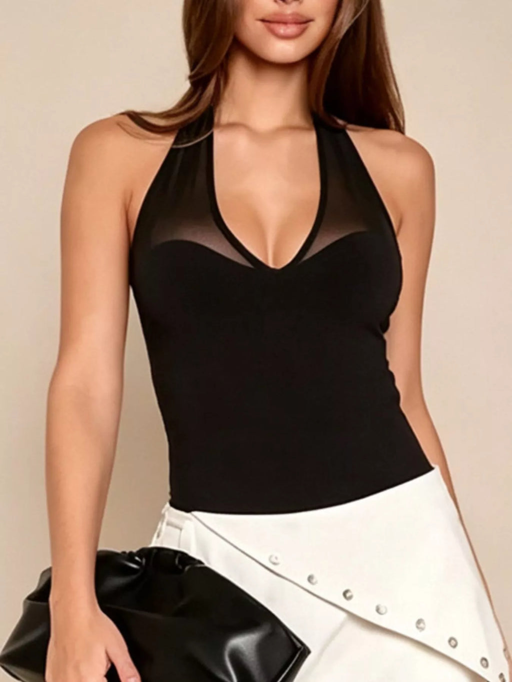 Sheer Mesh Halter Neck Bodysuit - Lilixa.store
