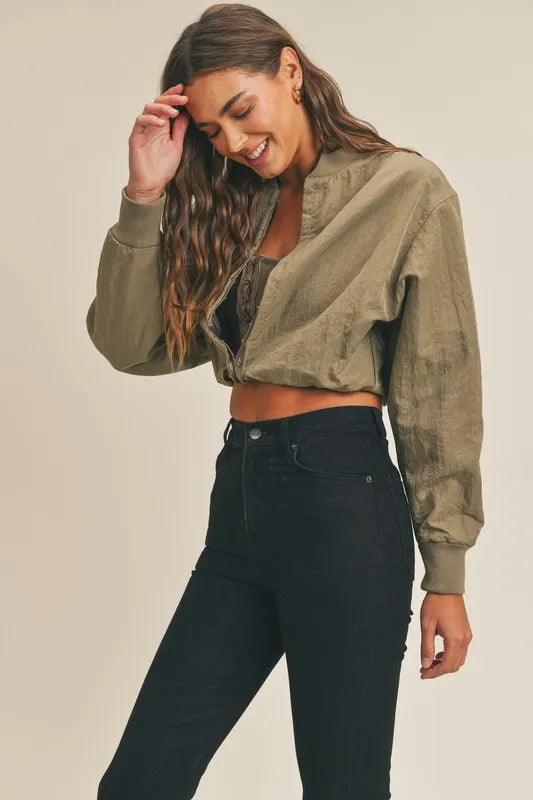 MABLE Long Sleeve Two Way Jacket in Olive, view 3