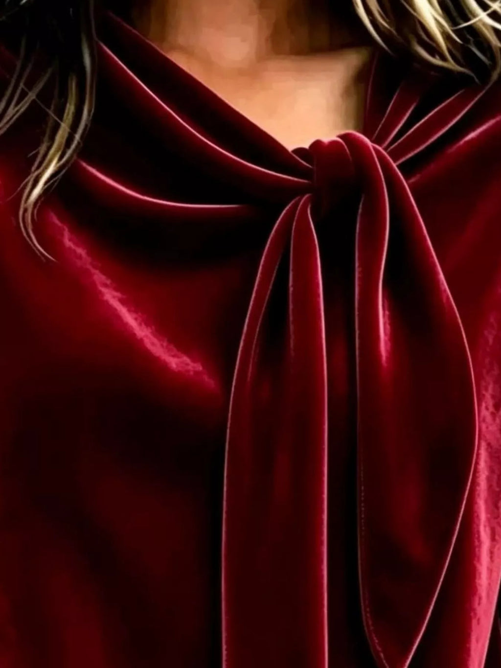Velvet Tie Front Long Sleeve Sweatshirt - Lilixa.store