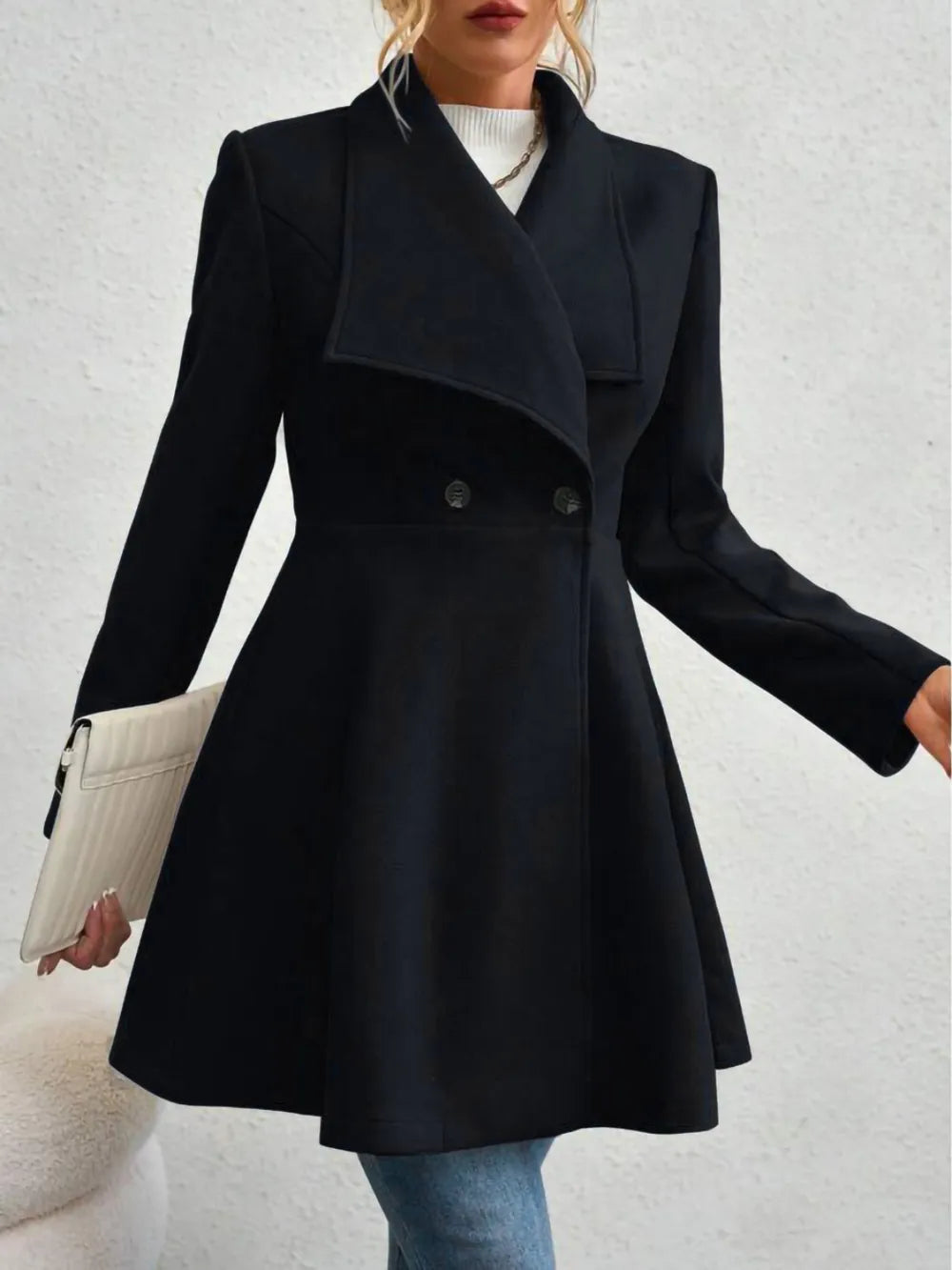 Collared Neck Button Up Long Sleeve Coat, view 5