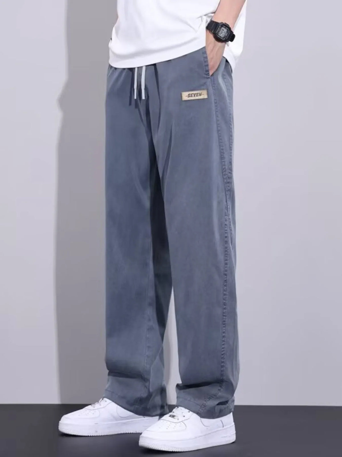 Men's Plus Size Relaxed Fit Drawstring Pants in Blue