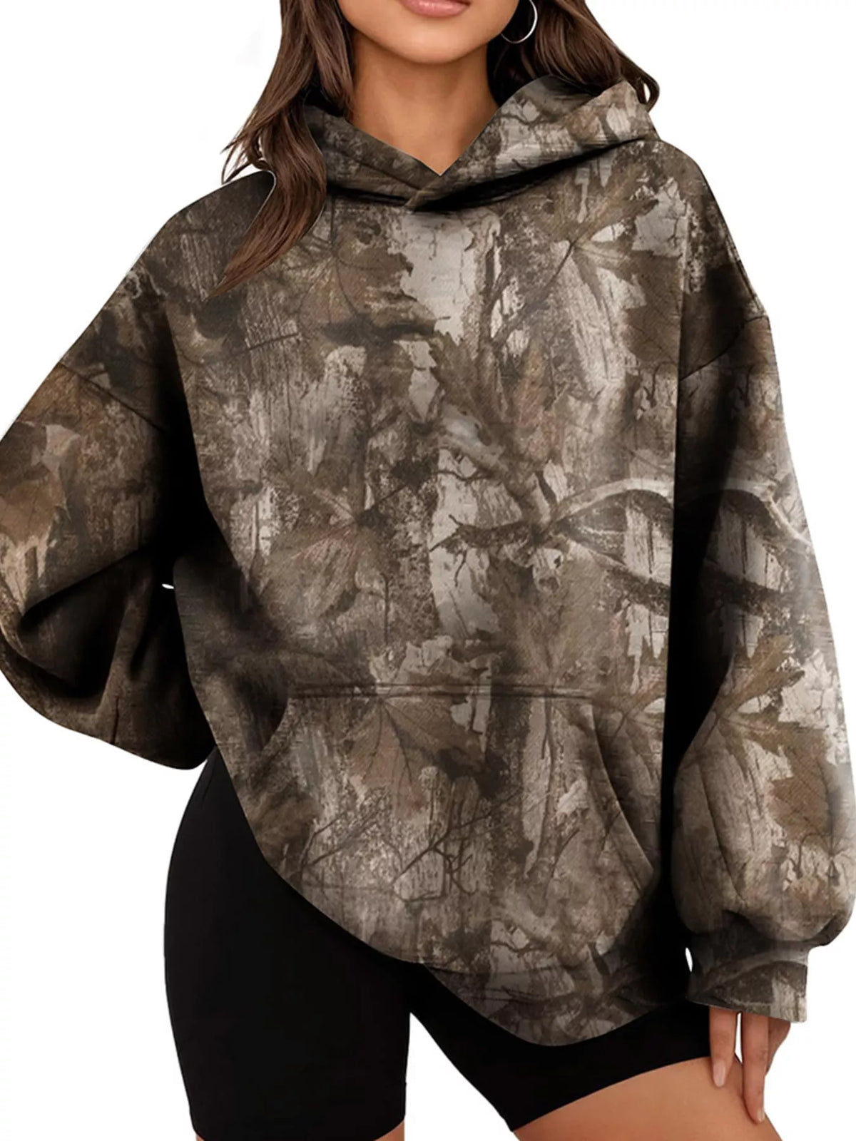 Printed Kangaroo Pocket Oversized Hoodie - Lilixa.store