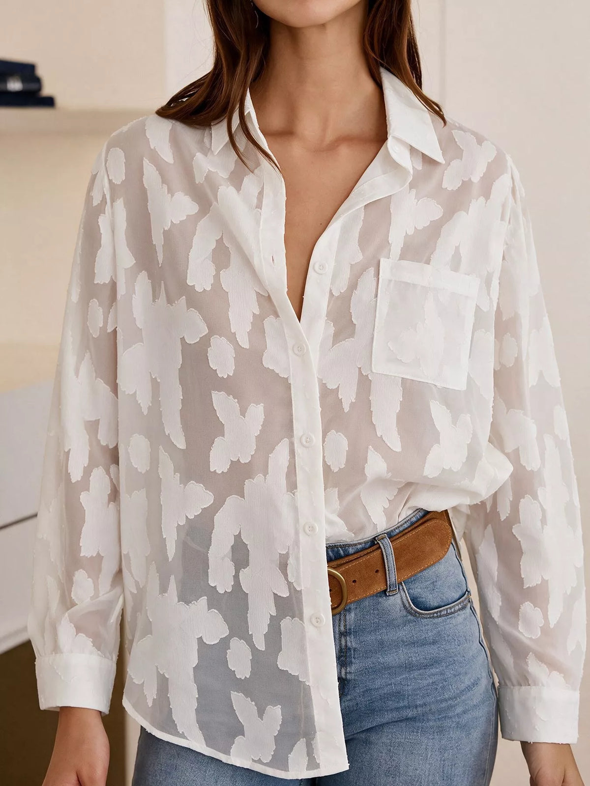 Sheer Button-Down Shirt - Lilixa.store