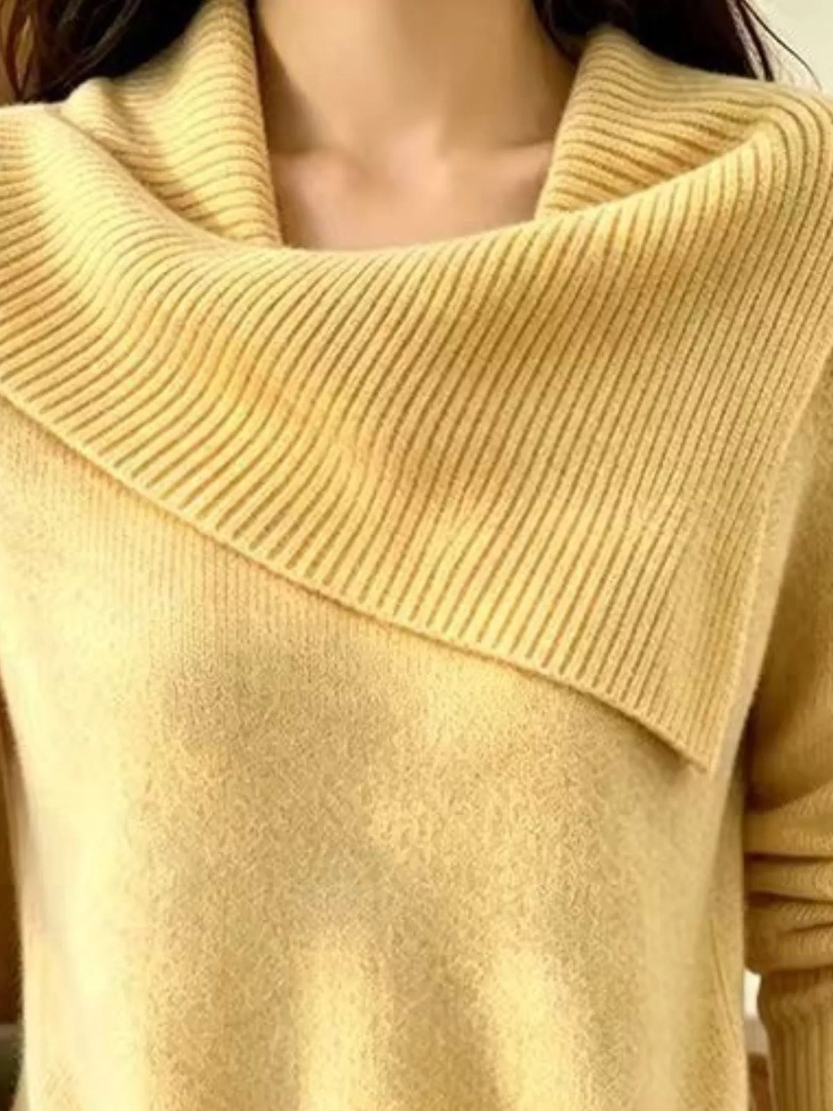 Full Size Asymmetric Ribbed Collar Sweater Plus Size