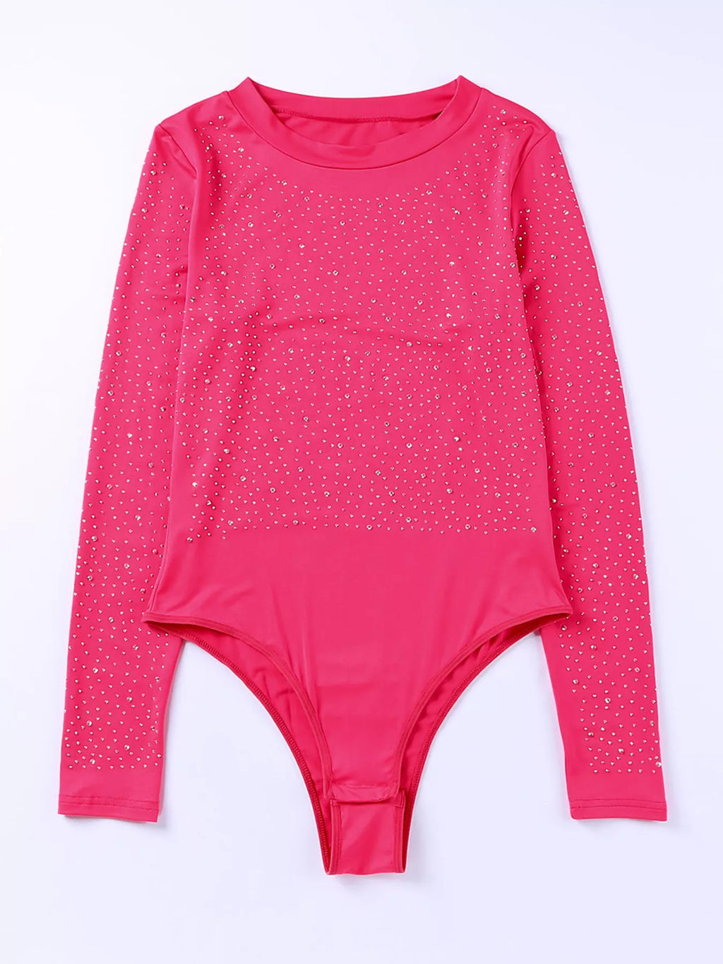 Rhinestone Round Neck Long Sleeve Bodysuit - Lilixa.store
