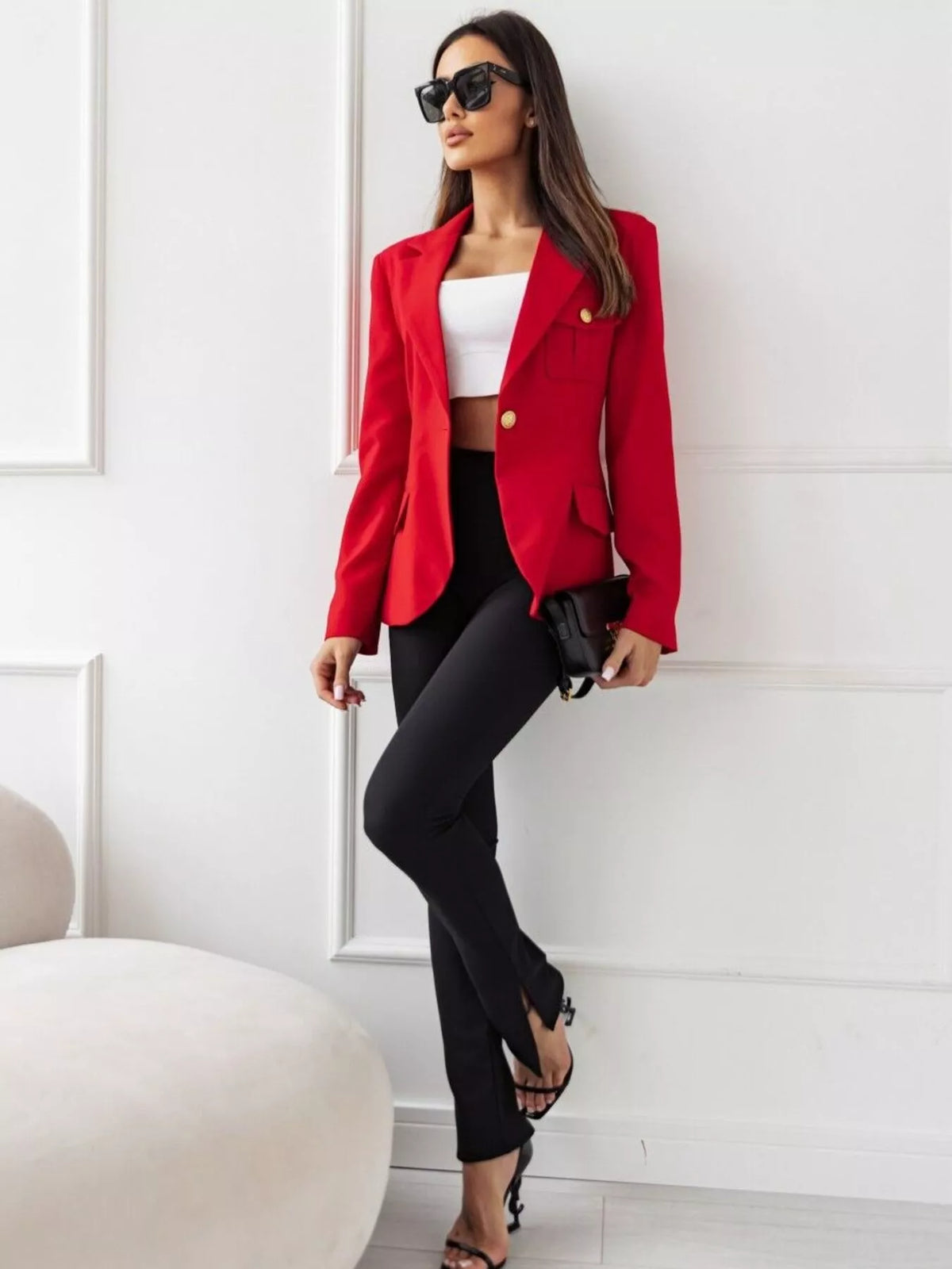 Lapel Collar One Button Blazer - Lilixa.store