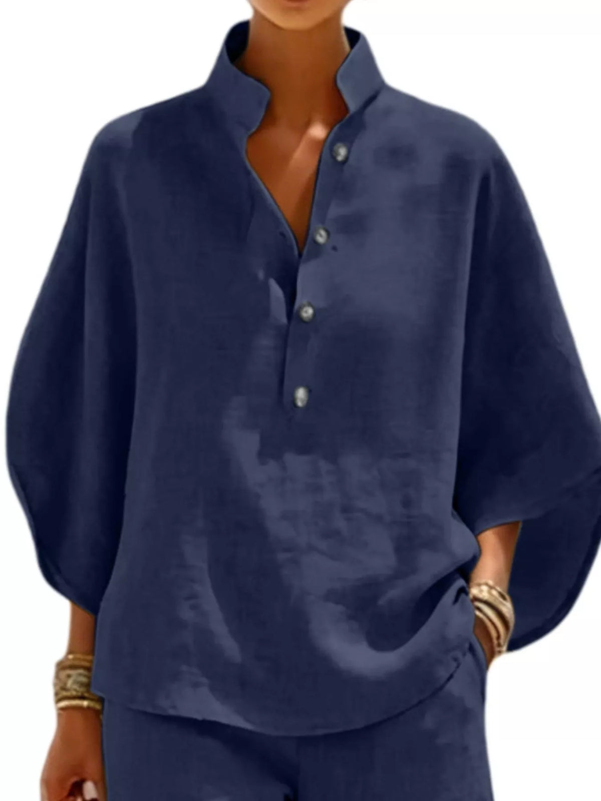 Full Size Button Detail Loose Fit Top and Shorts Set Plus Size