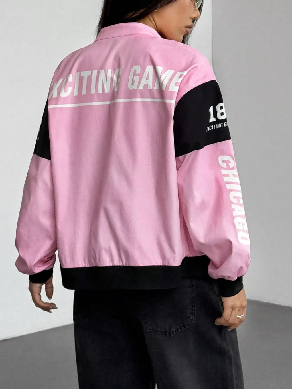 Letter Print Zip Up Jacket - Lilixa.store