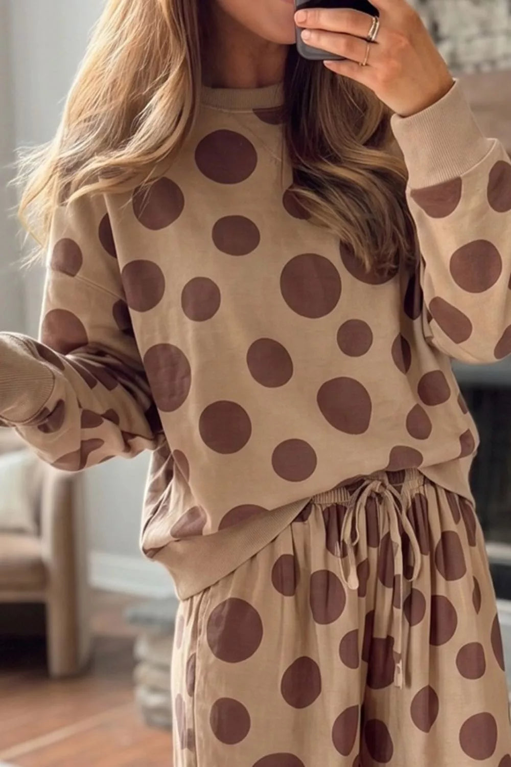 Polka Dot Top and Pants Two-Piece Set
