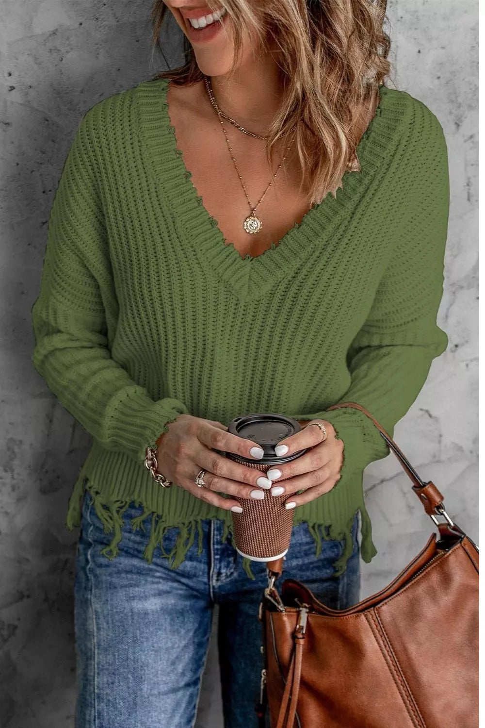 Full Size Raw Hem V-Neck Sweater Plus Size - Lilixa.store