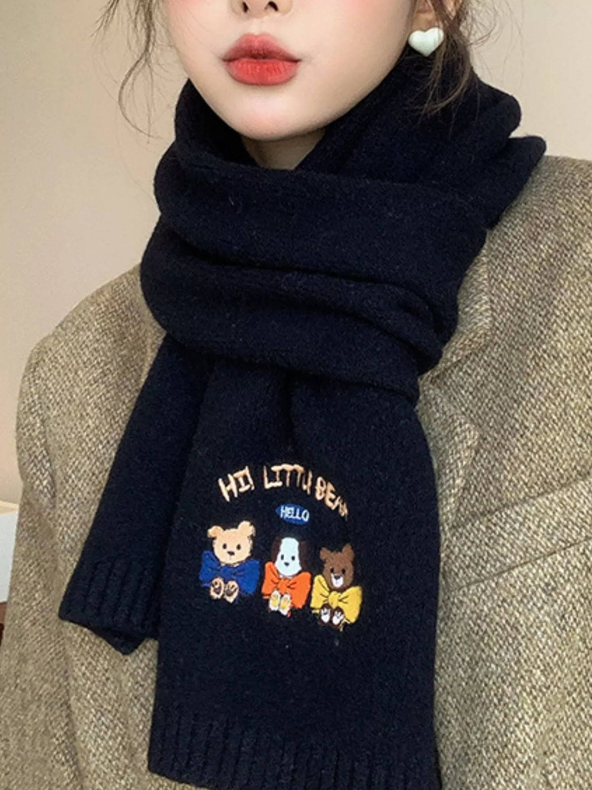 Embroidered Cartoon Warm Scarf - Lilixa.store