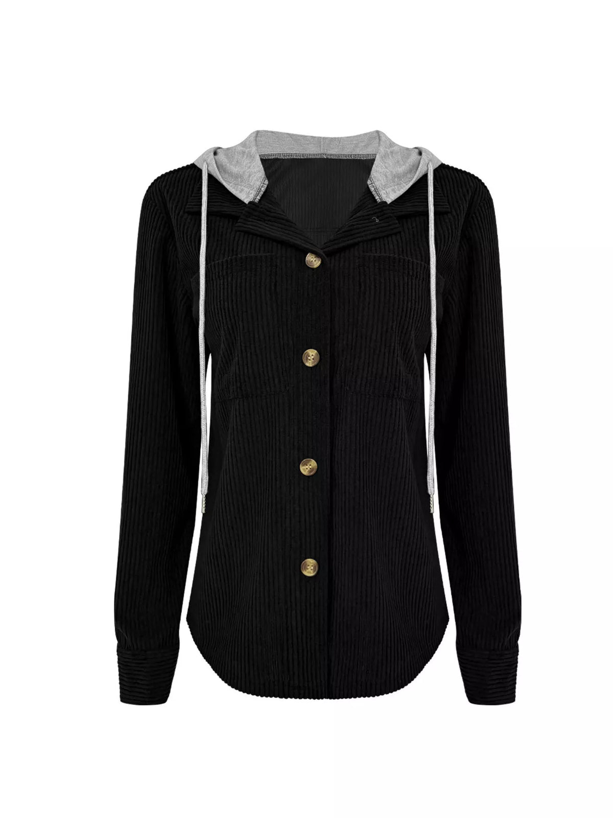 Hooded Corduroy Button-Down Jacket, view 8