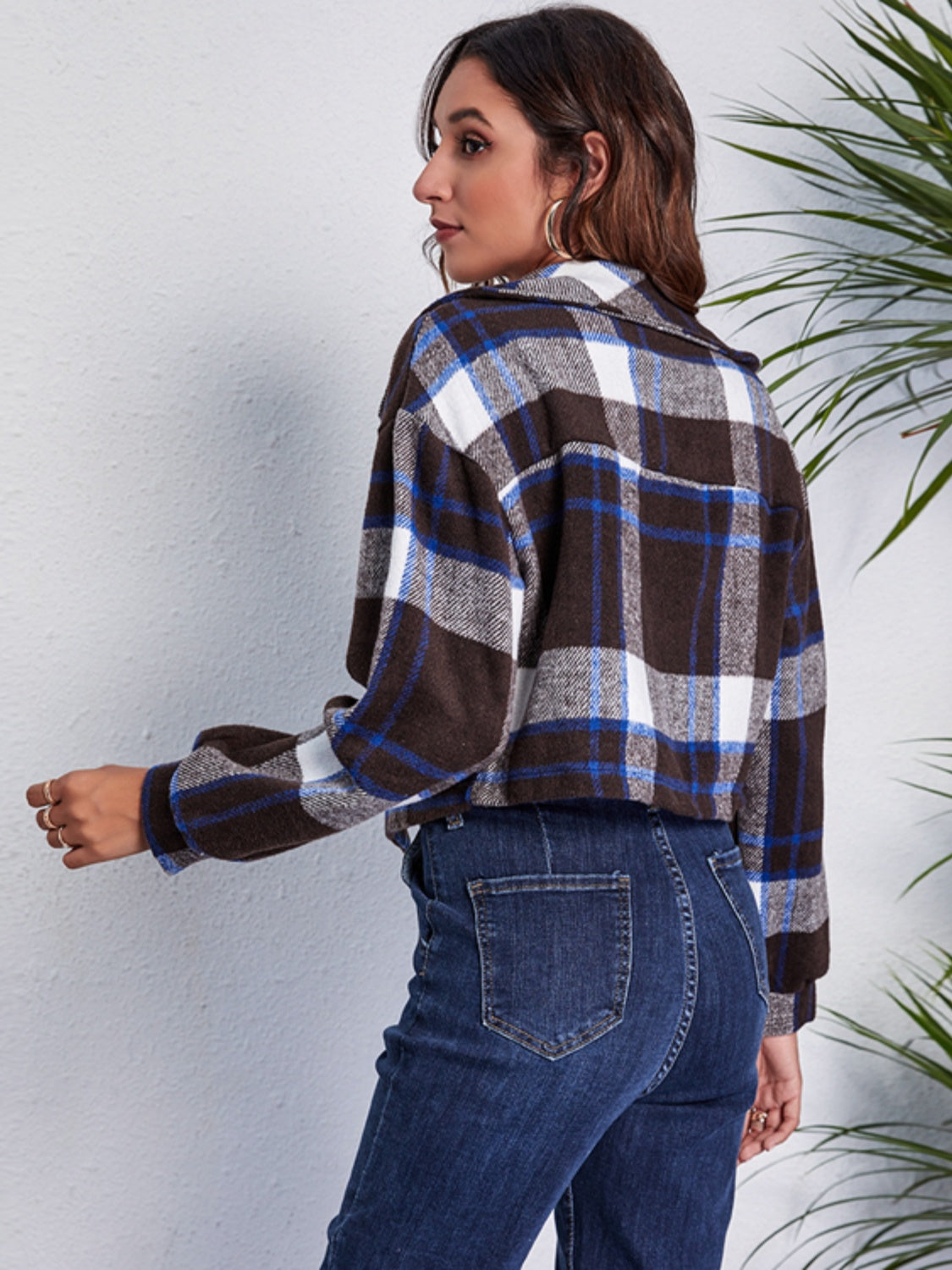 Plaid Button Front Jacket with Pockets, view 14