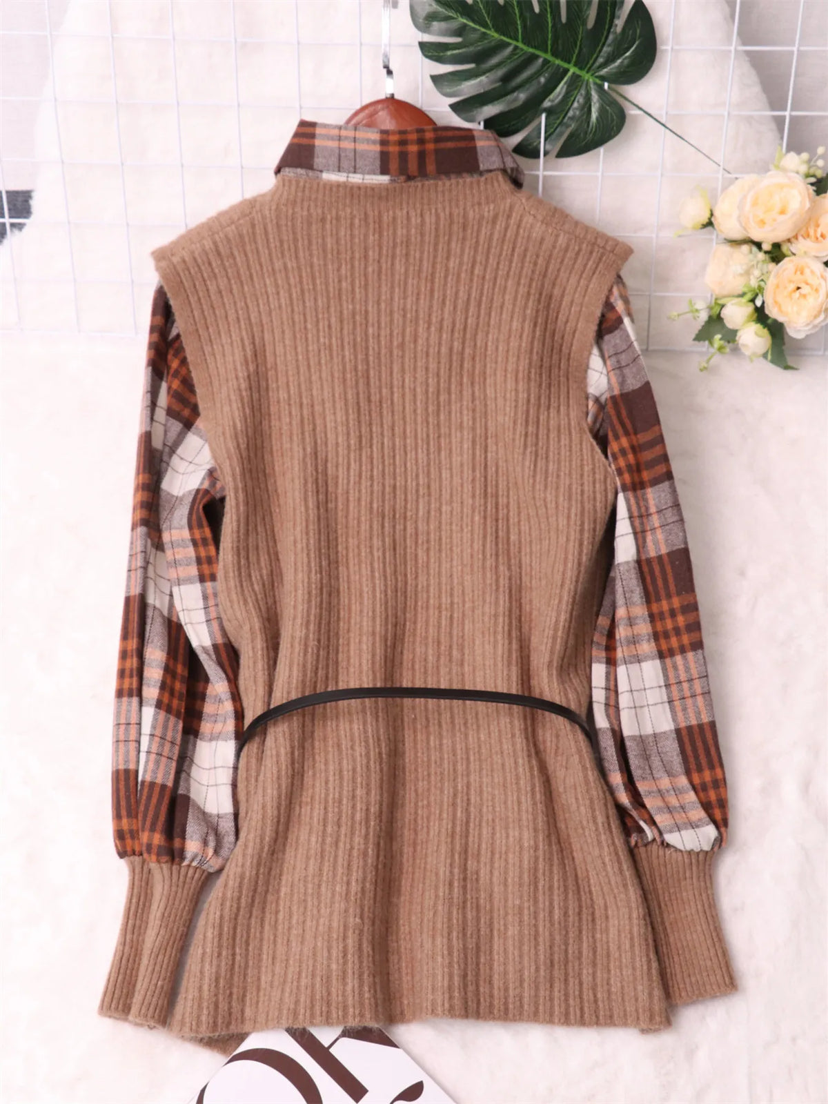 Plaid Long Sleeve Sweater Dress, view 16