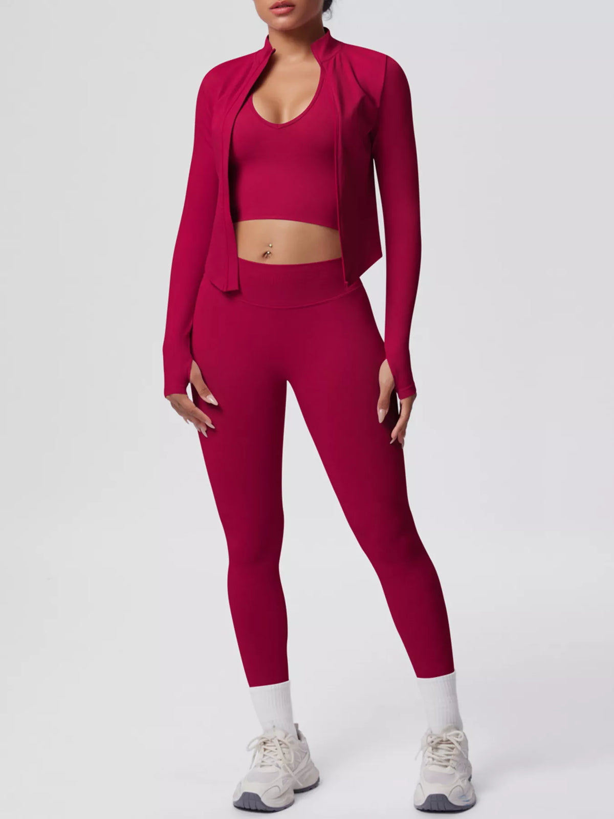 Tank & Zip-Up Jacket and Leggings Three-Piece Active Set - Lilixa.store