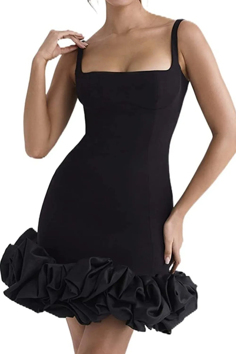 Ruched Square Neck Sleeve Mini Dress - Lilixa.store