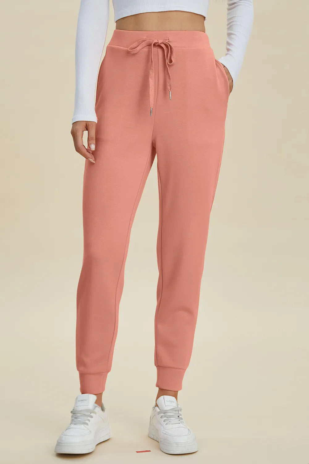 Basic Bae Full Size Air Scuba Drawstring High Waist Joggers in Coral