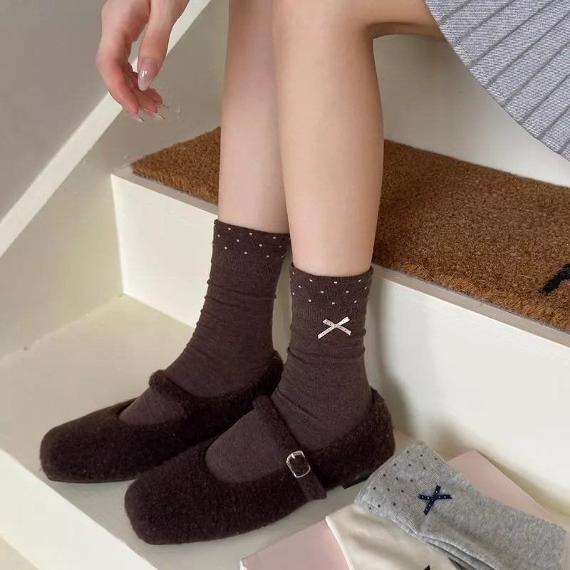Polka Dot Crew Socks in Chocolate