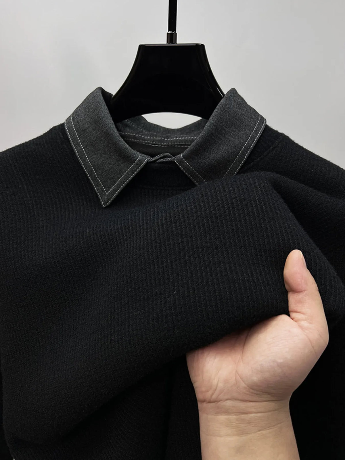 Men's Plus Size Ribbed Knit Collared Neck Sweater - Lilixa.store