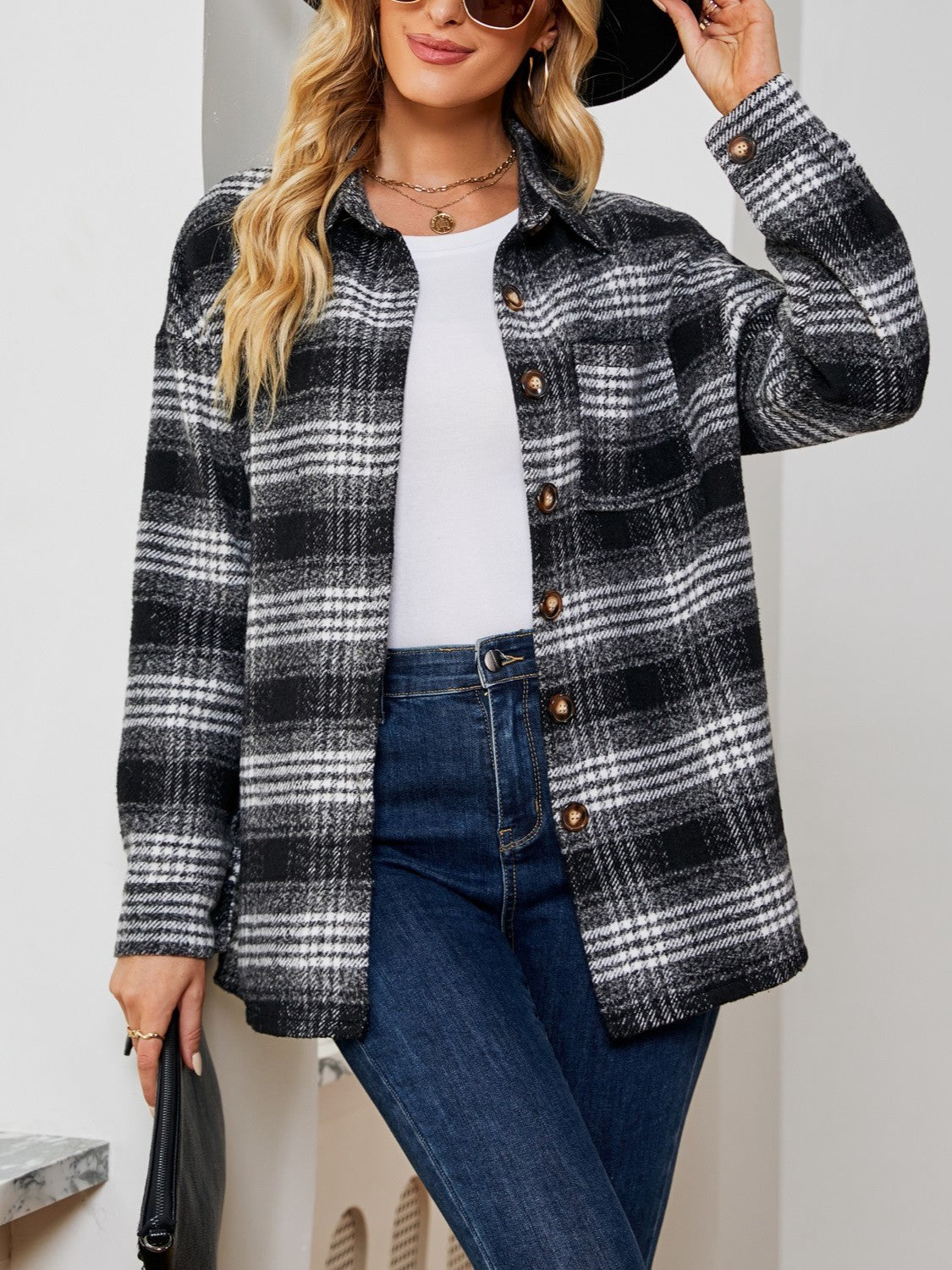 Plaid Collared Shirt Jacket, view 7