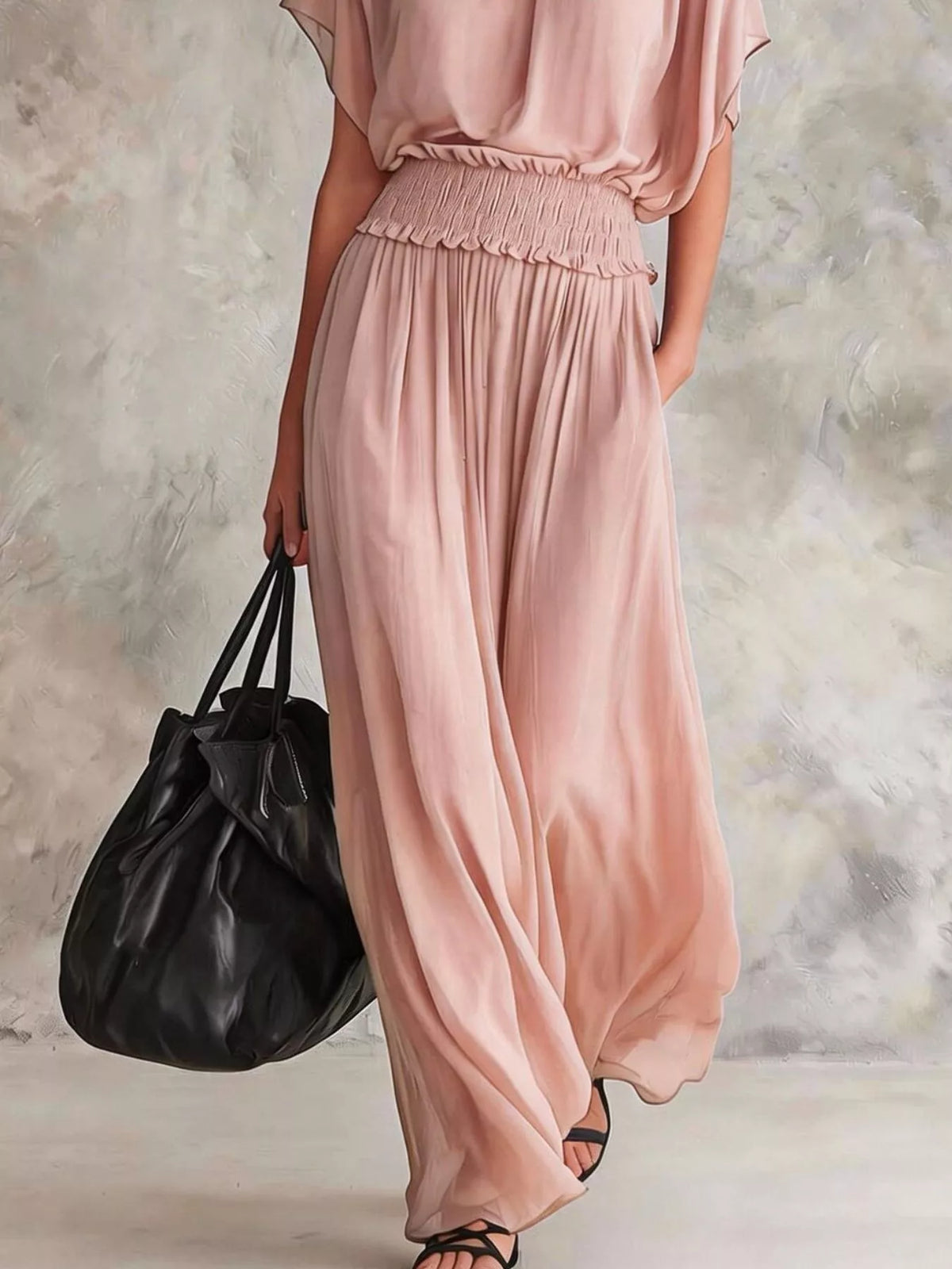 Chiffon Maxi Dress with Smocked Waist - Lilixa.store