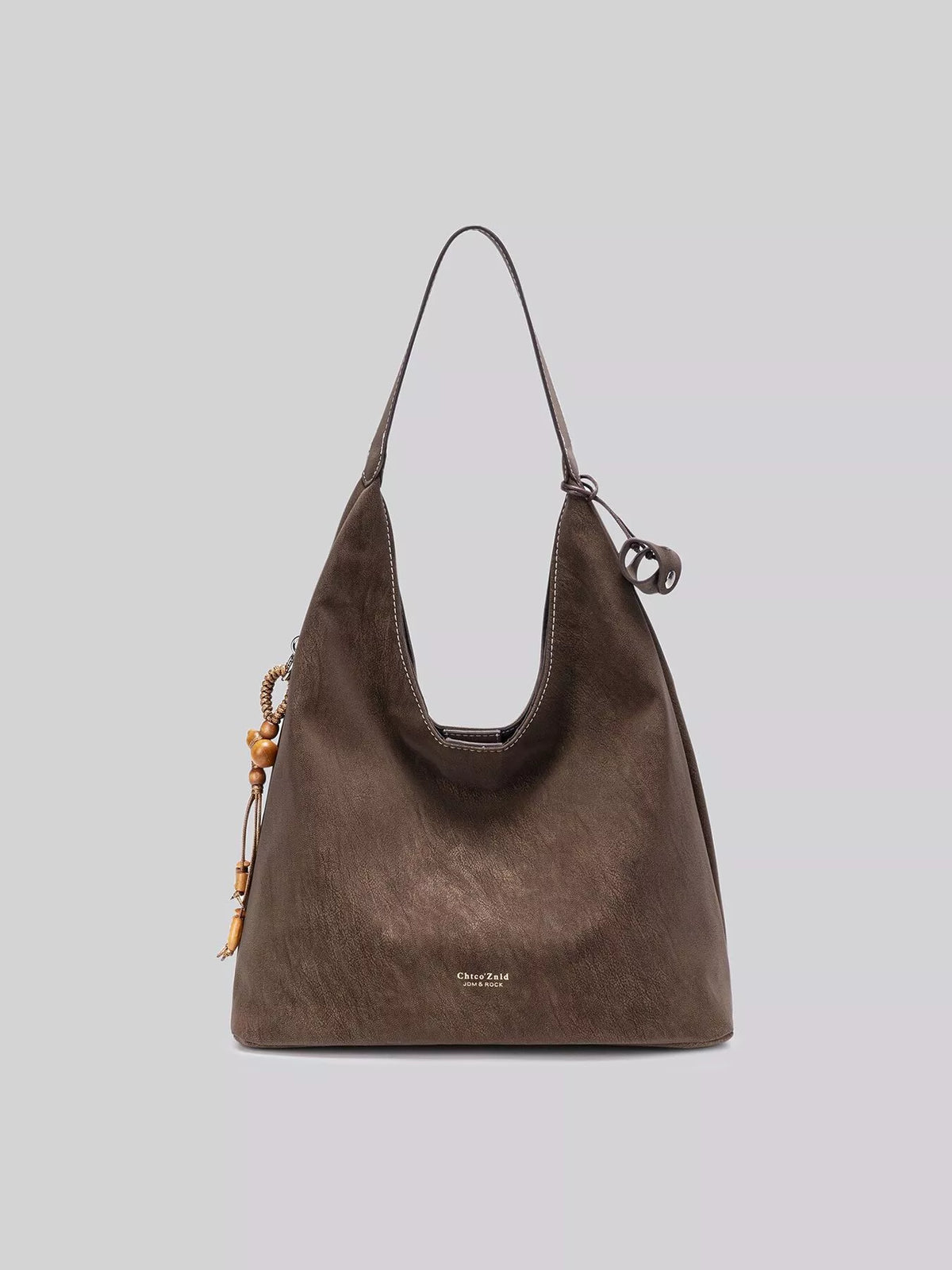 Suede Hobo Shoulder Bag with Decorative Tassel in Brown, view 7
