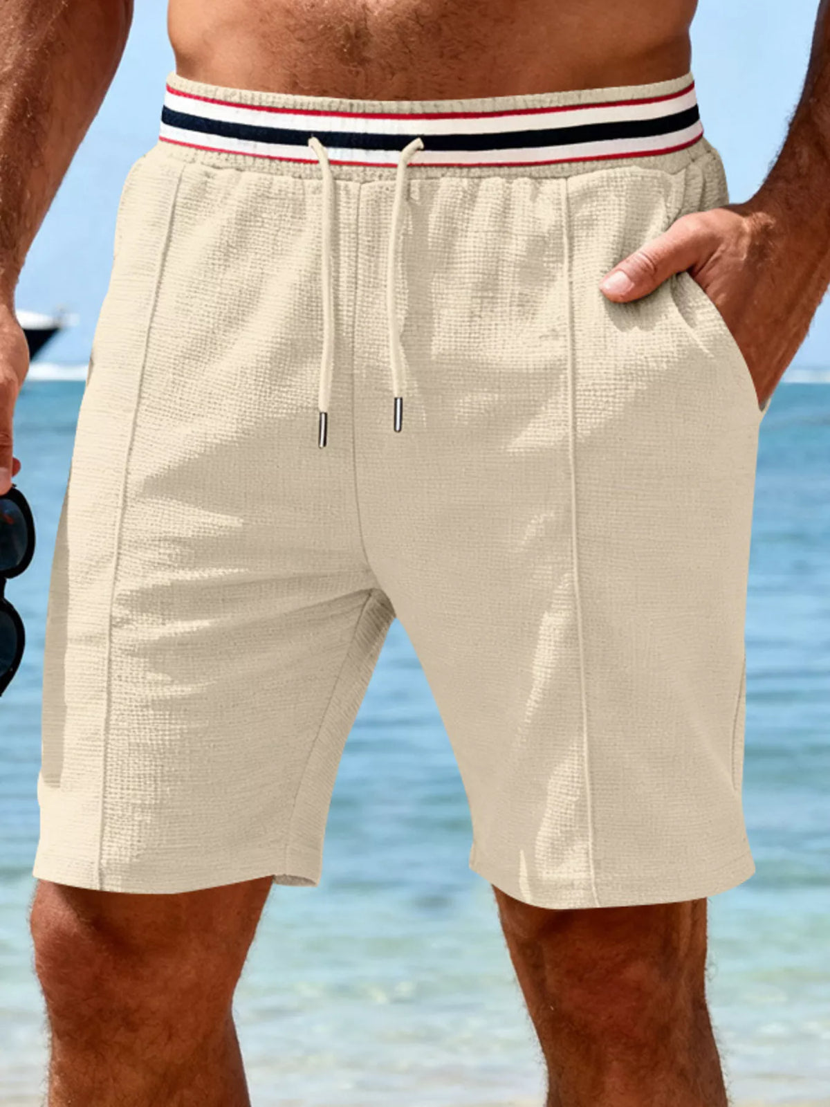 Men's Full Size Casual Textured Drawstring Shorts Plus Size in Apricot