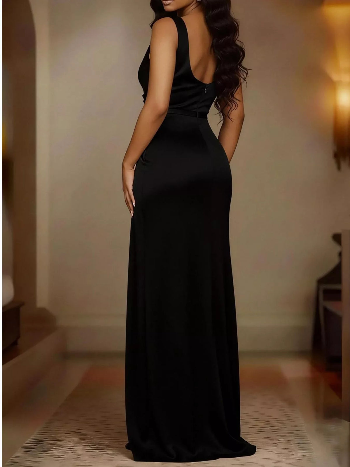 Full Size Satin Cowl Neck High Slit Maxi Dress Plus Size, view 4