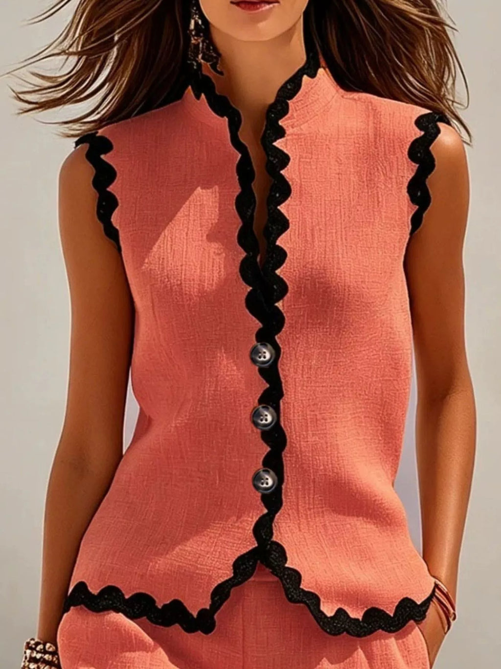 Full Size Scalloped Trim Sleeveless Vest and Shorts Two-Piece Set Plus Size - Lilixa.store
