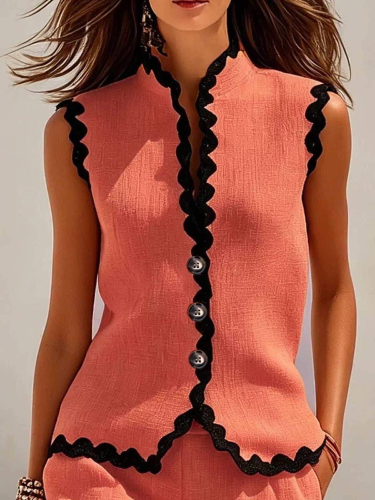 Full Size Scalloped Trim Sleeveless Vest and Shorts Two-Piece Set Plus Size - Lilixa.store