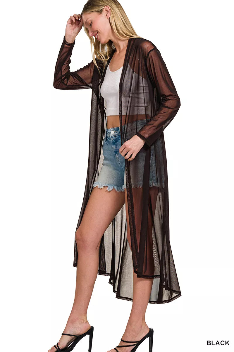 Zenana Mesh Open Front Cardigan - Lilixa.store