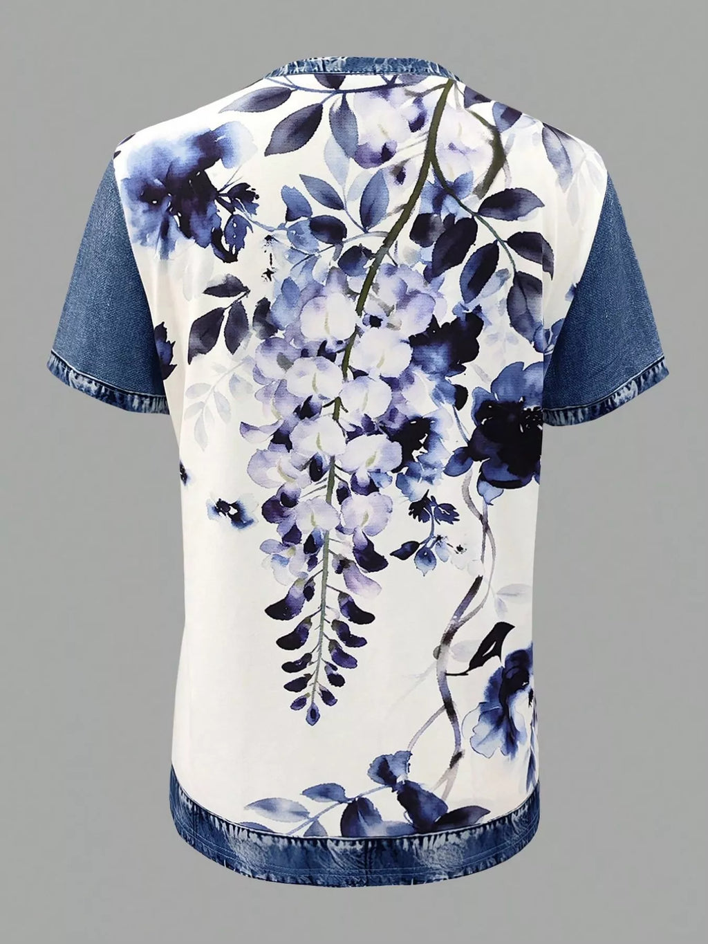 Denim Patchwork Short Sleeve Blouse - Lilixa.store