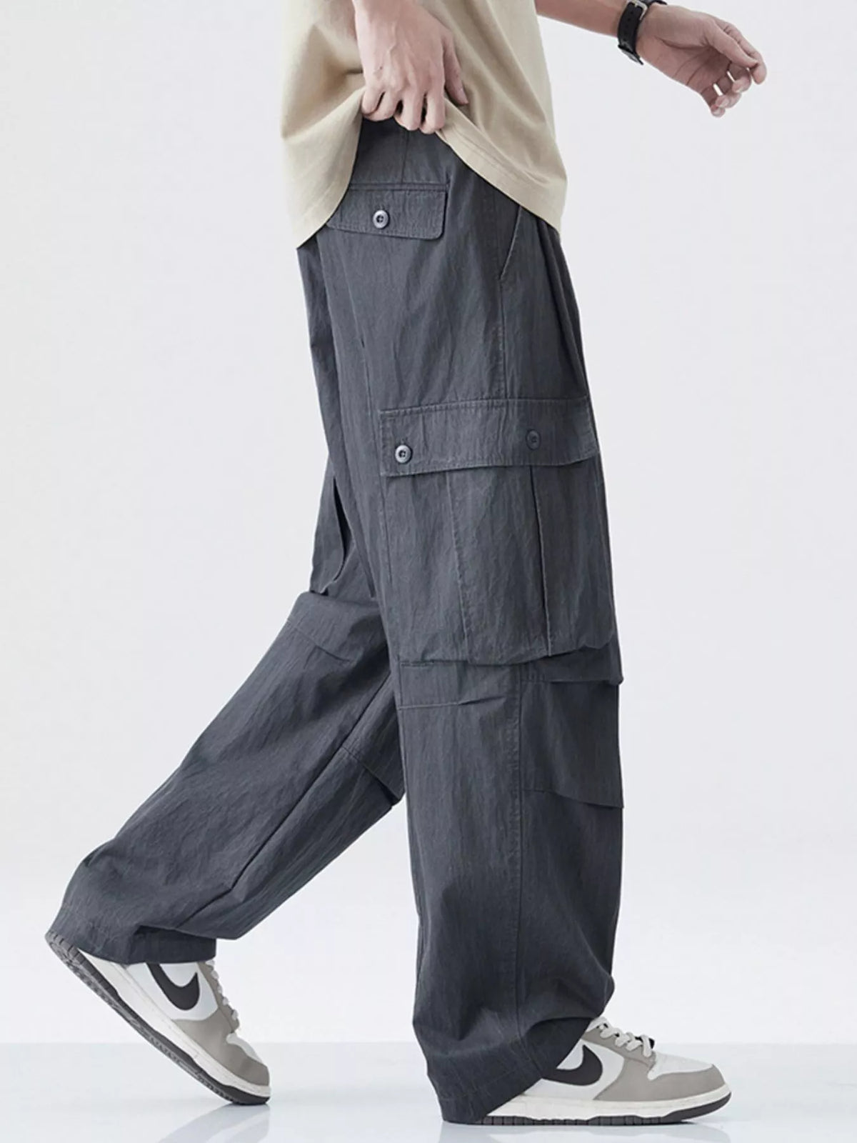 Men's Drawstring Wide Leg Cargo Pants, view 9